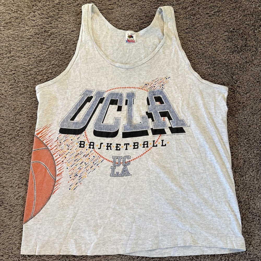 Vintage 90s UCLA Basketball AOP Tank Top Shirt L Large
